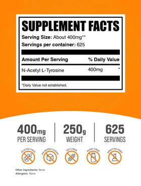 BulkSupplements N-Acetyl L-Tyrosine Poudre 250g emballage