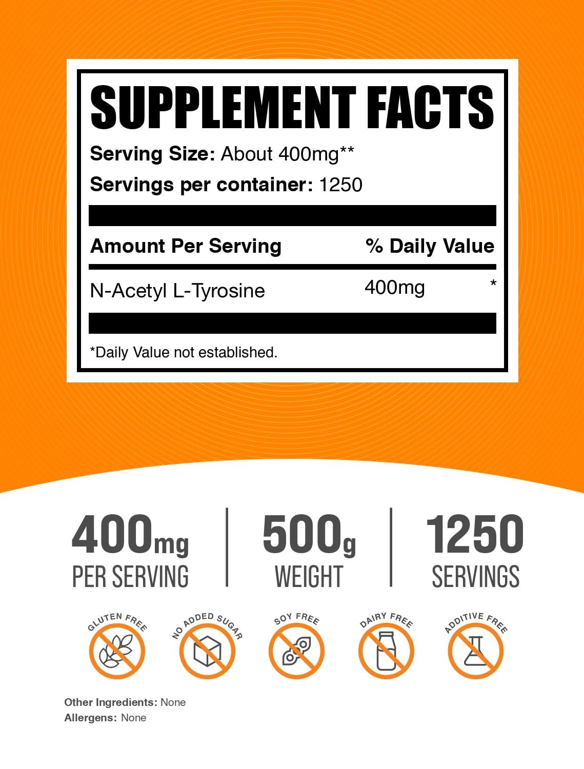 BulkSupplements N-Acetyl L-Tyrosine Poudre 500g vue arrière