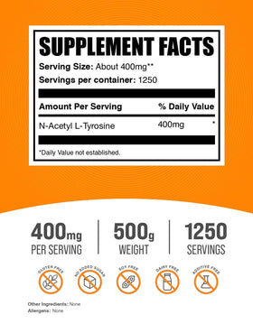 BulkSupplements N-Acetyl L-Tyrosine Poudre 500g vue arrière