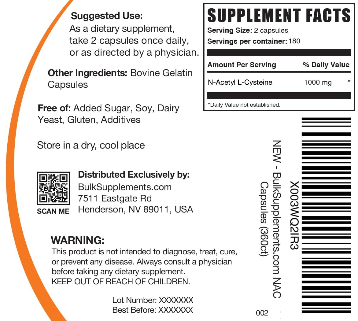 BulkSupplements NAC 1000 mg Capsules on a wooden table