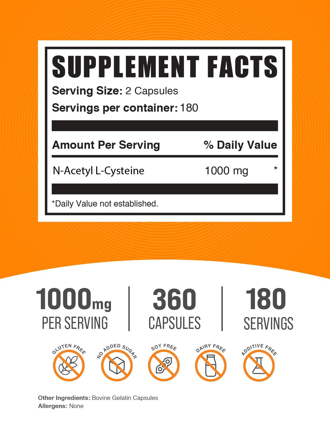 BulkSupplements NAC 1000 mg Capsules side view