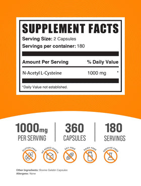 BulkSupplements NAC 1000 mg Capsules side view