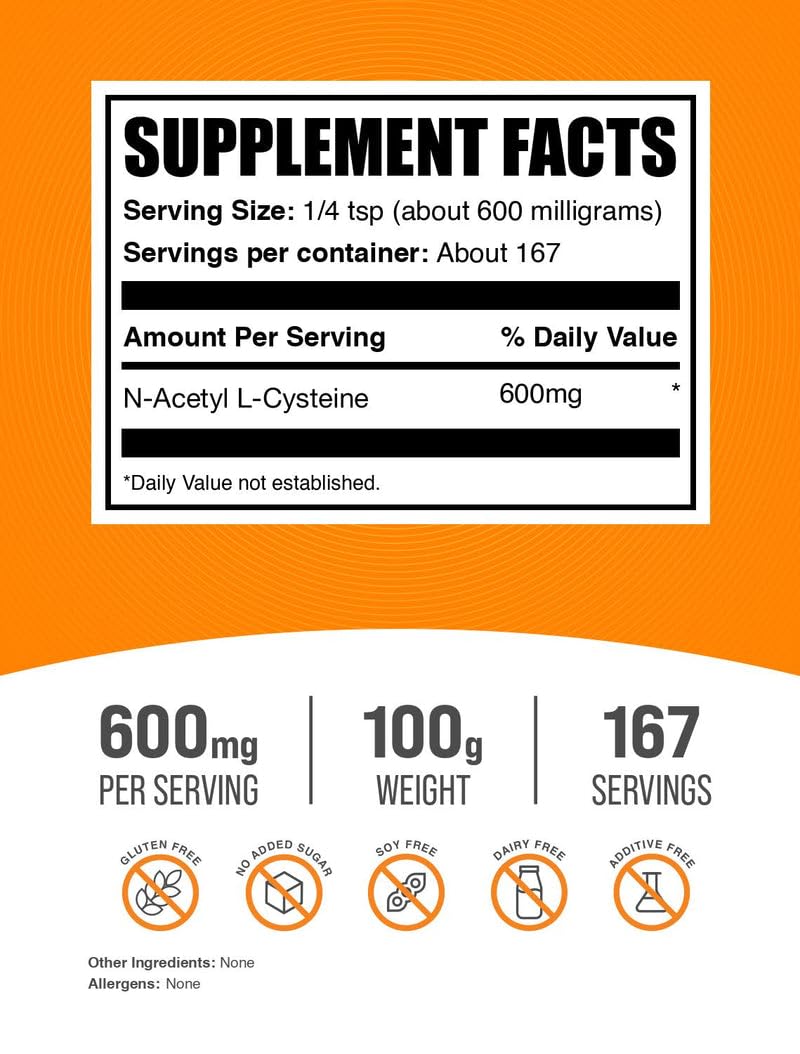 BulkSupplements NAC Poudre 600mg vue arrière