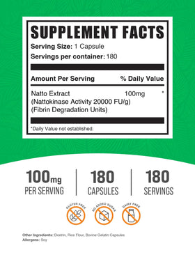 BulkSupplements Nattokinase 2000 FU capsules étiquette et dosage