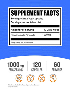 BulkSupplements Nicotinamide Riboside 1000mg back view with ingredients
