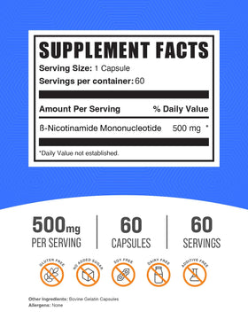 BulkSupplements NMN Capsules 500mg vue latérale
