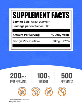 BulkSupplements Orotate de Zinc en Poudre 100g, vue latérale