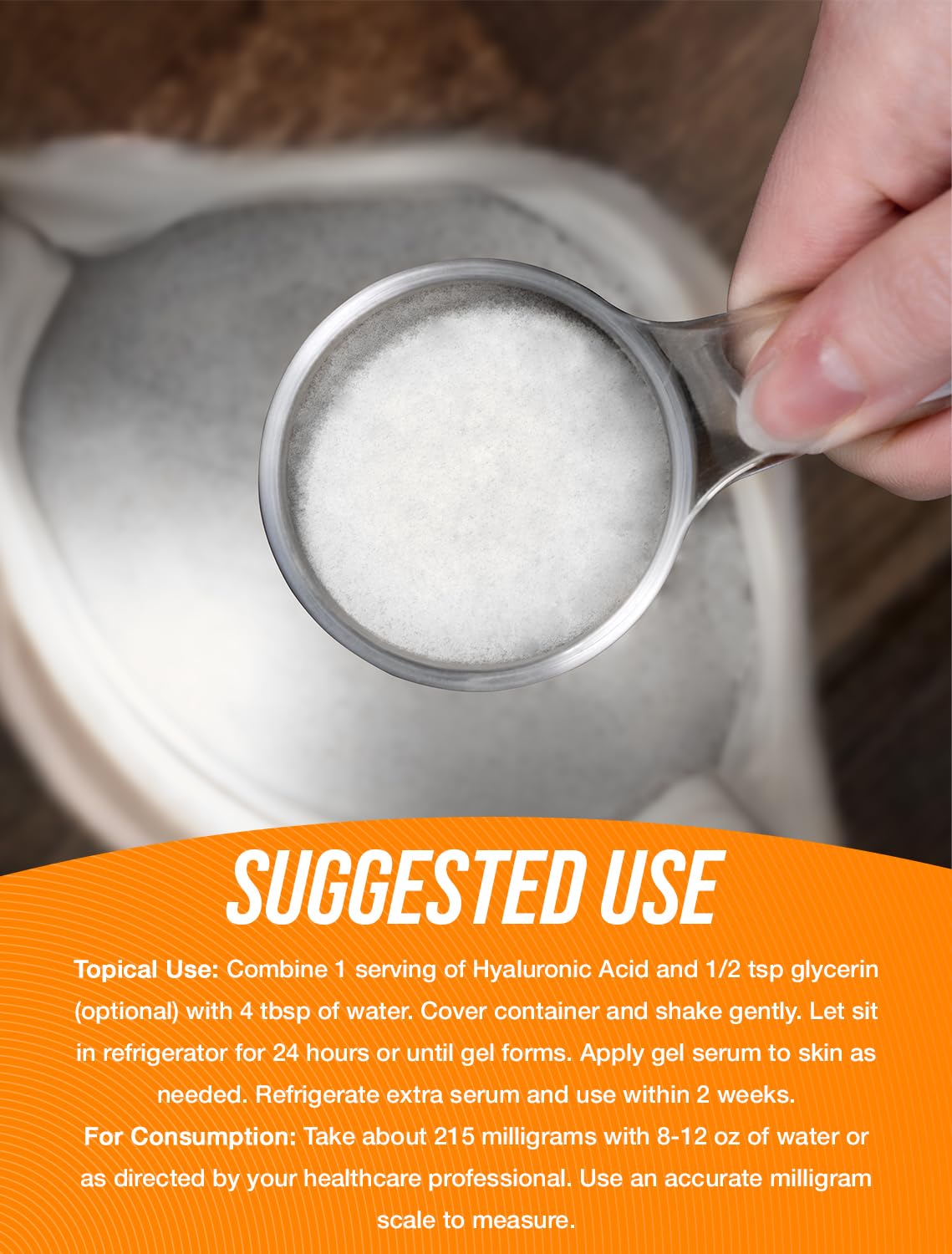 BulkSupplements packaging de poudre d'acide hyaluronique