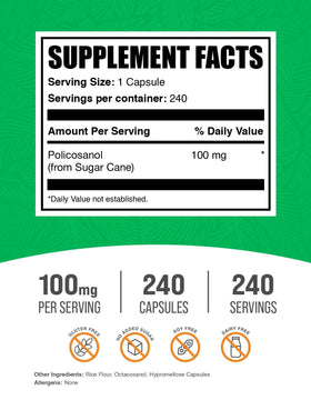 BulkSupplements Policosanol Capsules 100mg 240 unités vue de côté
