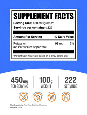 BulkSupplements Potassium Aspartate Poudre 450mg par portion