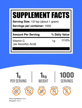 BulkSupplements Poudre d'Acide Ascorbique 1kg vue arrière