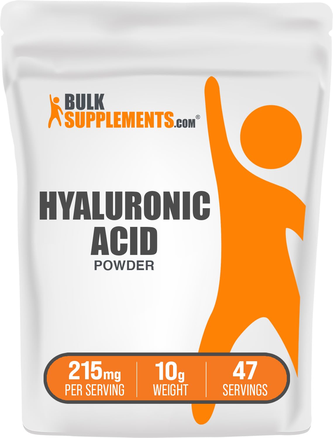 BulkSupplements Poudre d'Acide Hyaluronique 215mg devant packaging