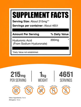 BulkSupplements Poudre d'Acide Hyaluronique 215mg par portion