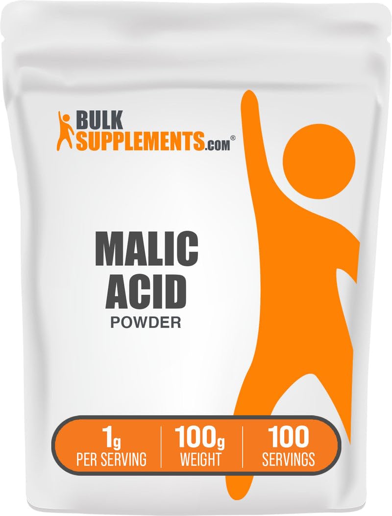 BulkSupplements Poudre d'Acide Malique 100g vue de face