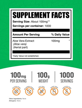 BulkSupplements Poudre d'Extrait d'Aloe Vera 100g avec cuillère doseuse