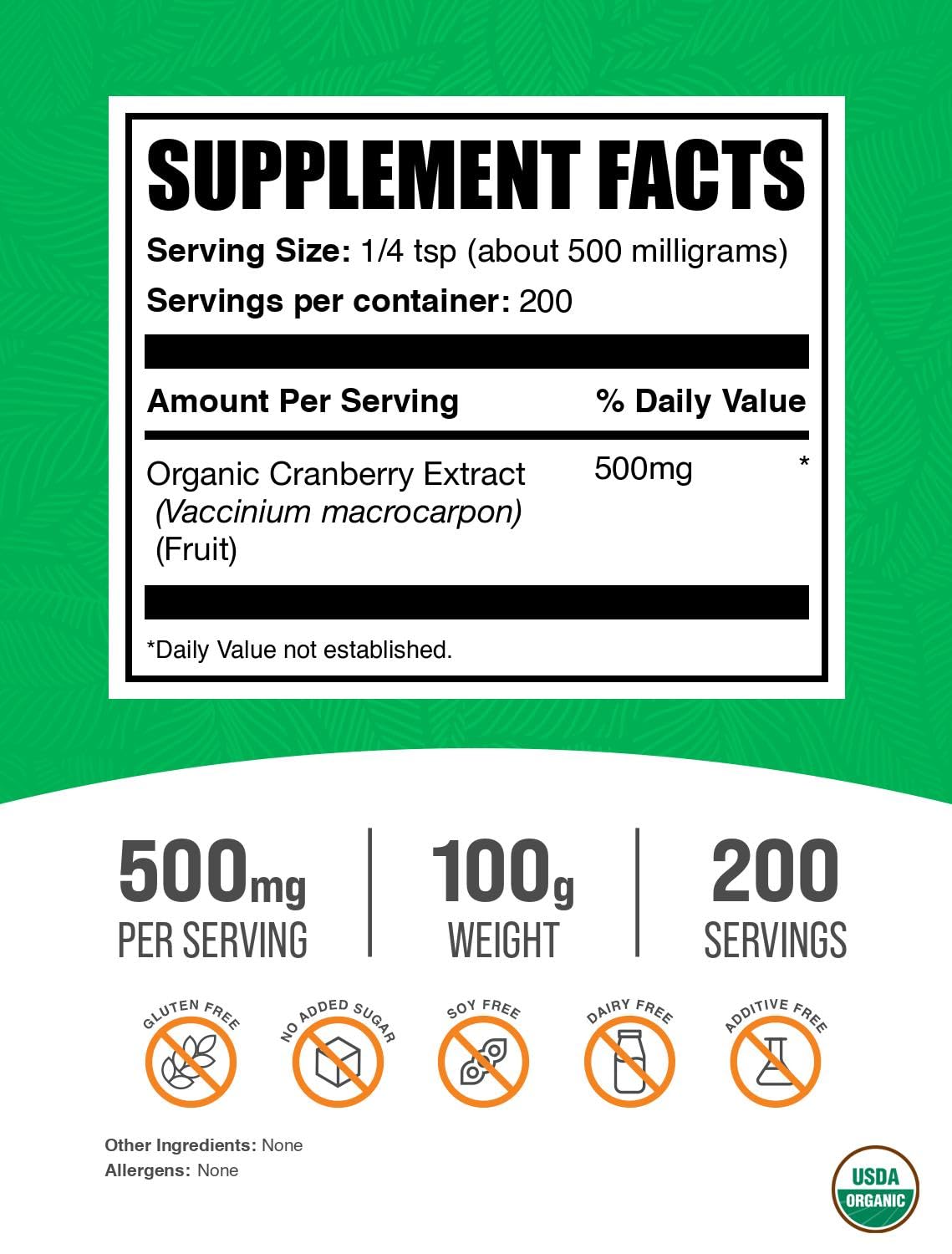 BulkSupplements Poudre d'Extrait de Canneberge Bio 100g vue arrière