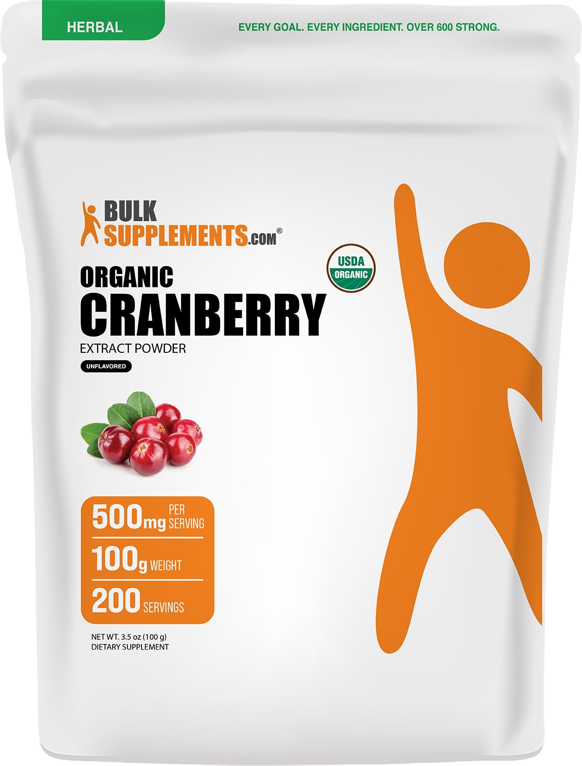BulkSupplements Poudre d'Extrait de Canneberge Bio 100g vue avant