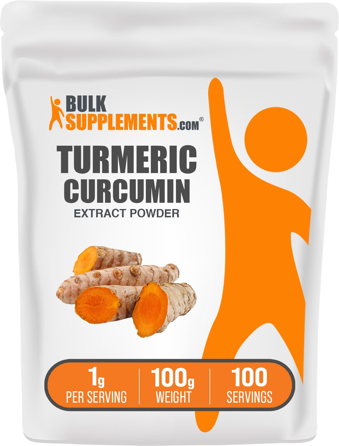 BulkSupplements Poudre d'Extrait de Curcuma 120g vue de face