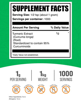 BulkSupplements Poudre d'Extrait de Curcuma 1kg dans son emballage