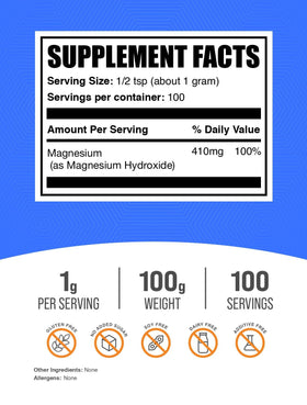 BulkSupplements Poudre d'Hydroxyde de Magnésium 100g emballage