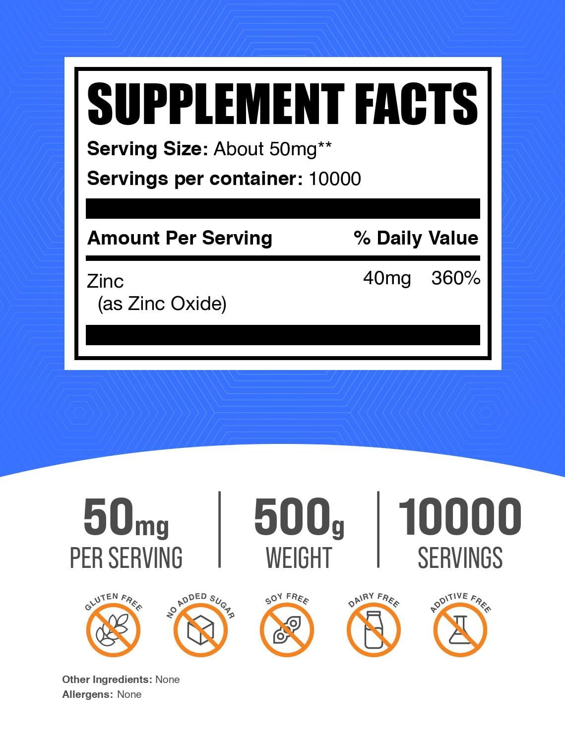 BulkSupplements Poudre d'Oxyde de Zinc 500g vue arrière