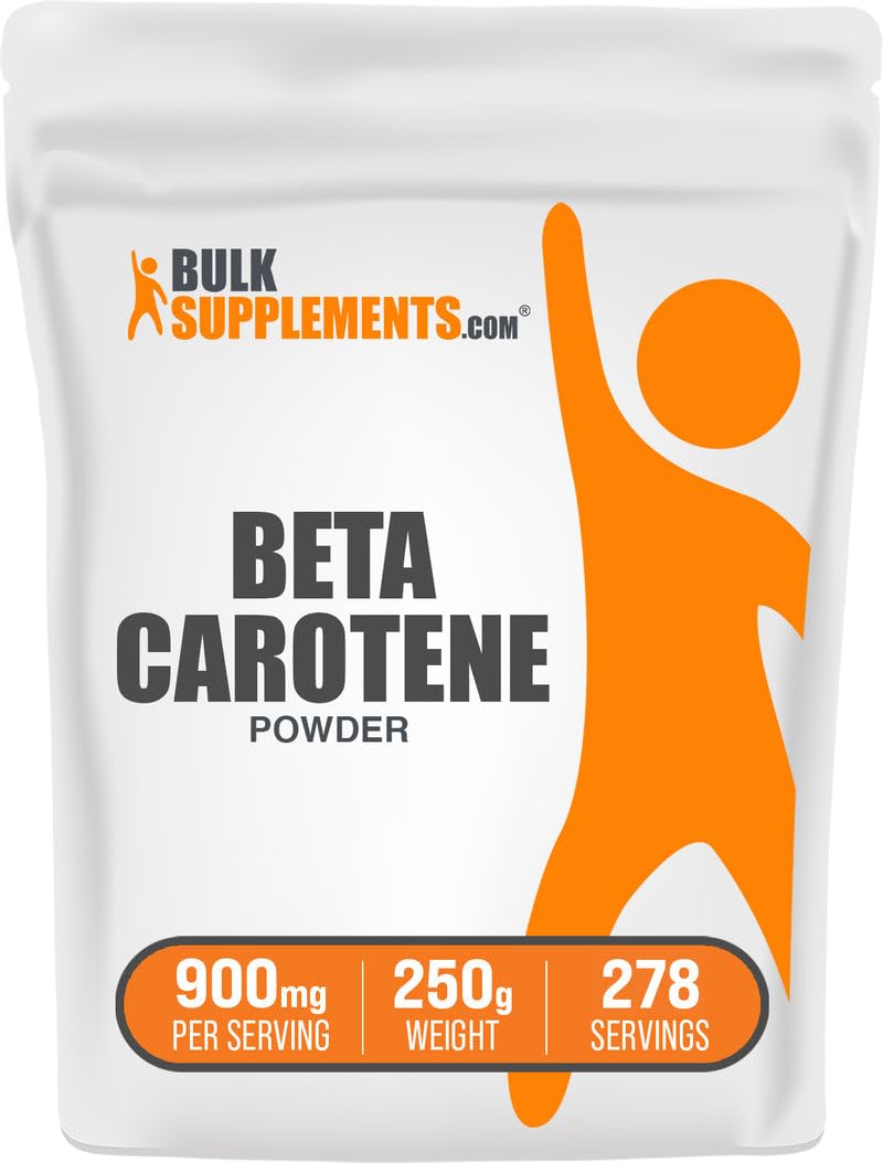 BulkSupplements Poudre de Bêta-Carotène 900mg vue avant avec emballage