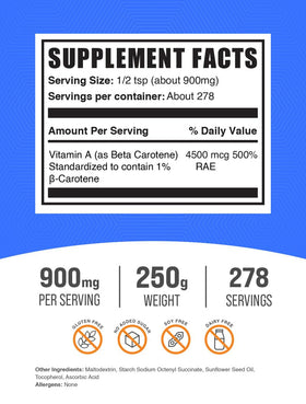 BulkSupplements Poudre de Bêta-Carotène 900mg vue de côté avec cuillère