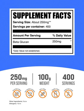 BulkSupplements Poudre de Beta Glucane 100g avec cuillère
