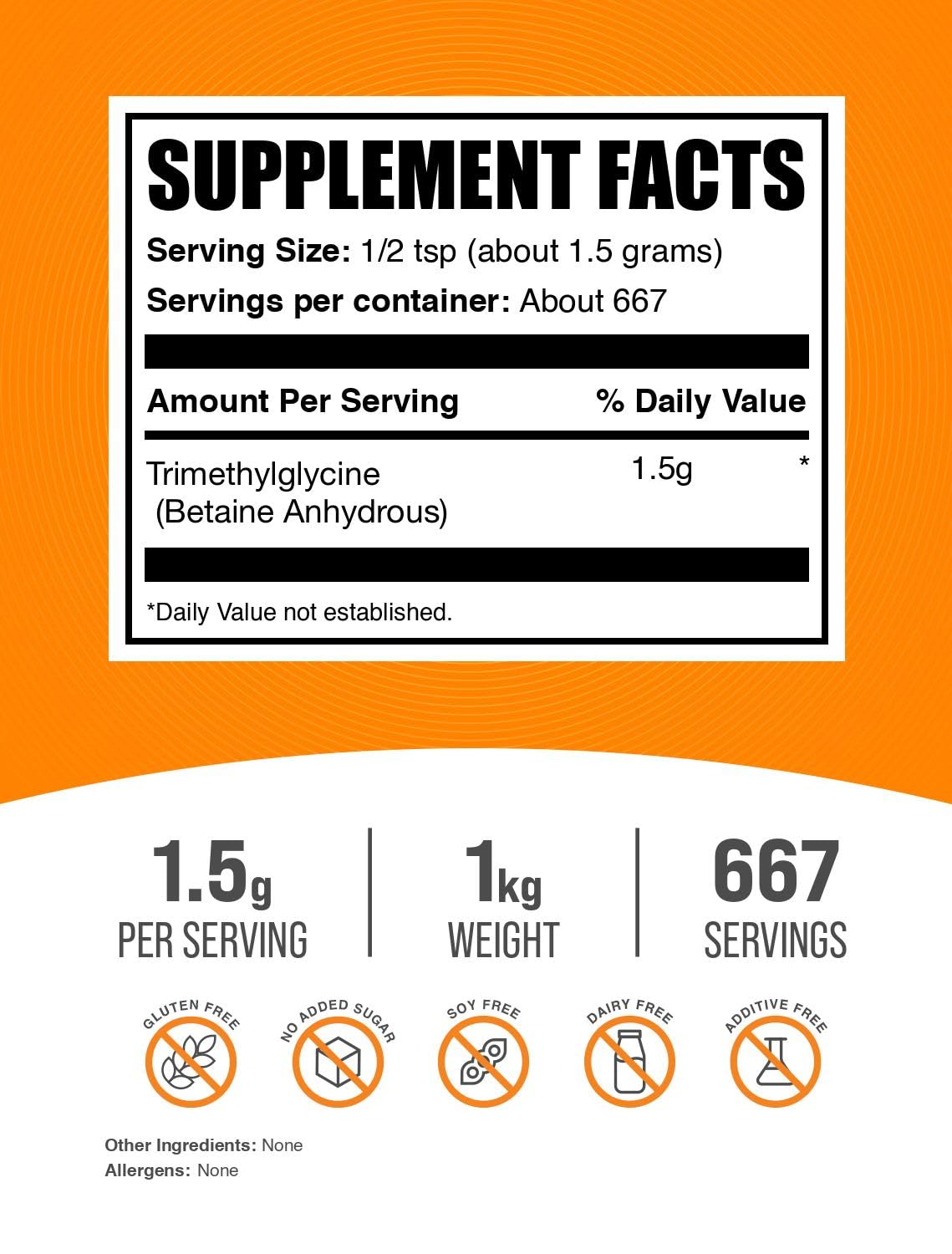 BulkSupplements Poudre de Bétaïne Anhydre 1kg vue arrière