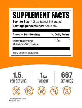 BulkSupplements Poudre de Bétaïne Anhydre 1kg vue arrière