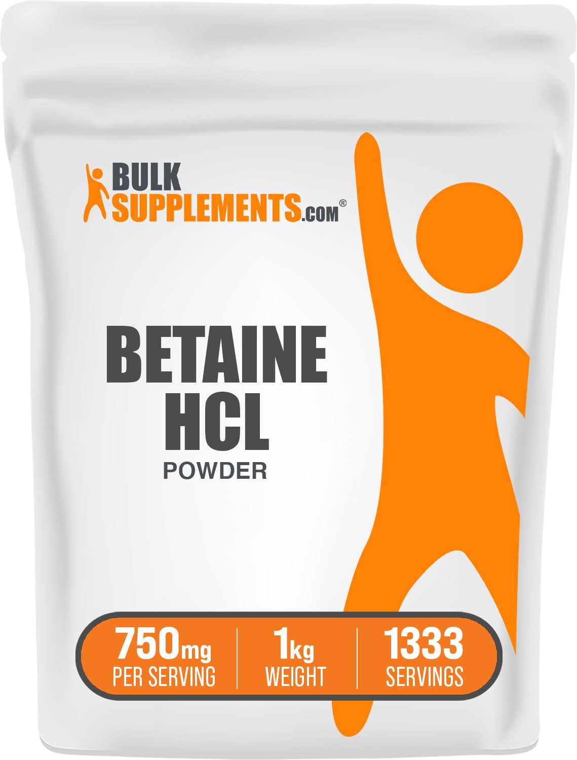 BulkSupplements Poudre de Betaïne HCl 750mg 1kg vue avant
