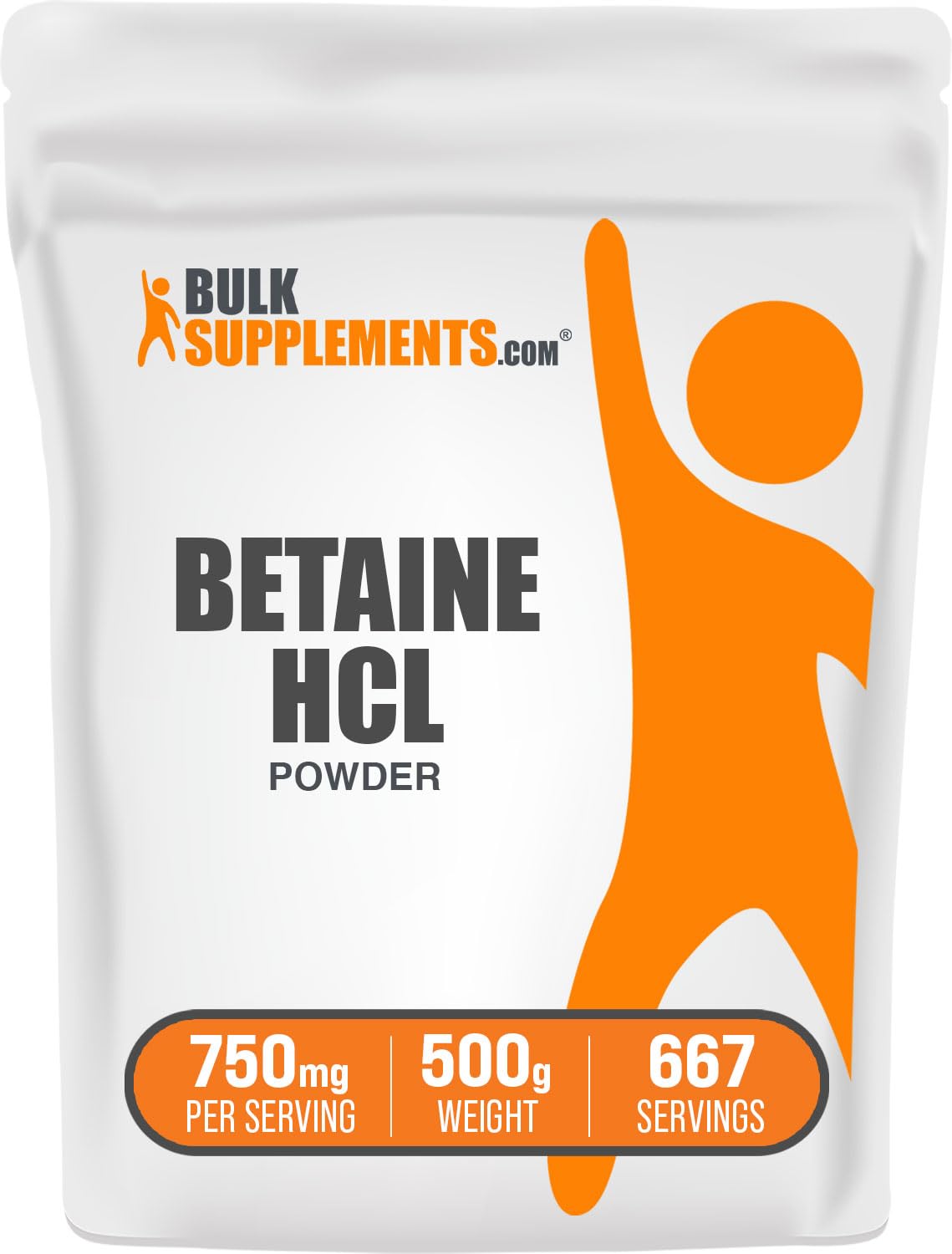 BulkSupplements Poudre de Betaïne HCl 750mg 500g - vue avant