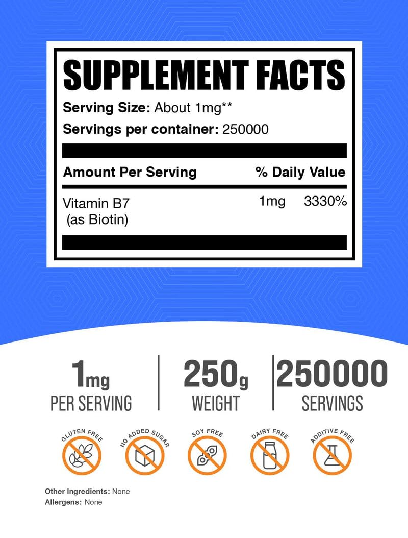 BulkSupplements Poudre de Biotine Pure 250g emballage