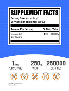 BulkSupplements Poudre de Biotine Pure 250g emballage
