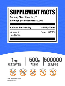 BulkSupplements Poudre de Biotine Pure 500g vue latérale