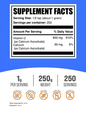 BulkSupplements Poudre de Calcium Ascorbate 250g, contenu en poudre