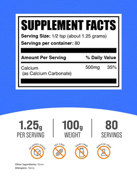 BulkSupplements Poudre de Calcium Carbonate 100g emballage