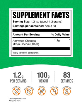BulkSupplements Poudre de Charbon Actif 100g vue de côté