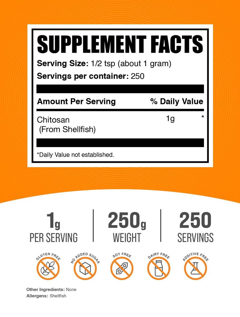 BulkSupplements Poudre de Chitosan 250g - vue arrière avec étiquette