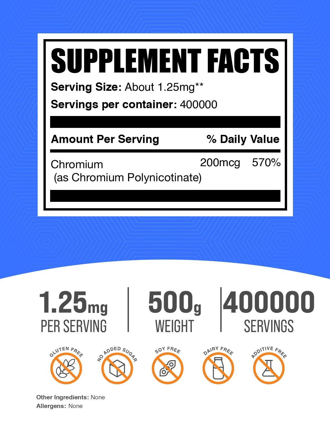 BulkSupplements Poudre de Chrome GTF 500g vue de côté