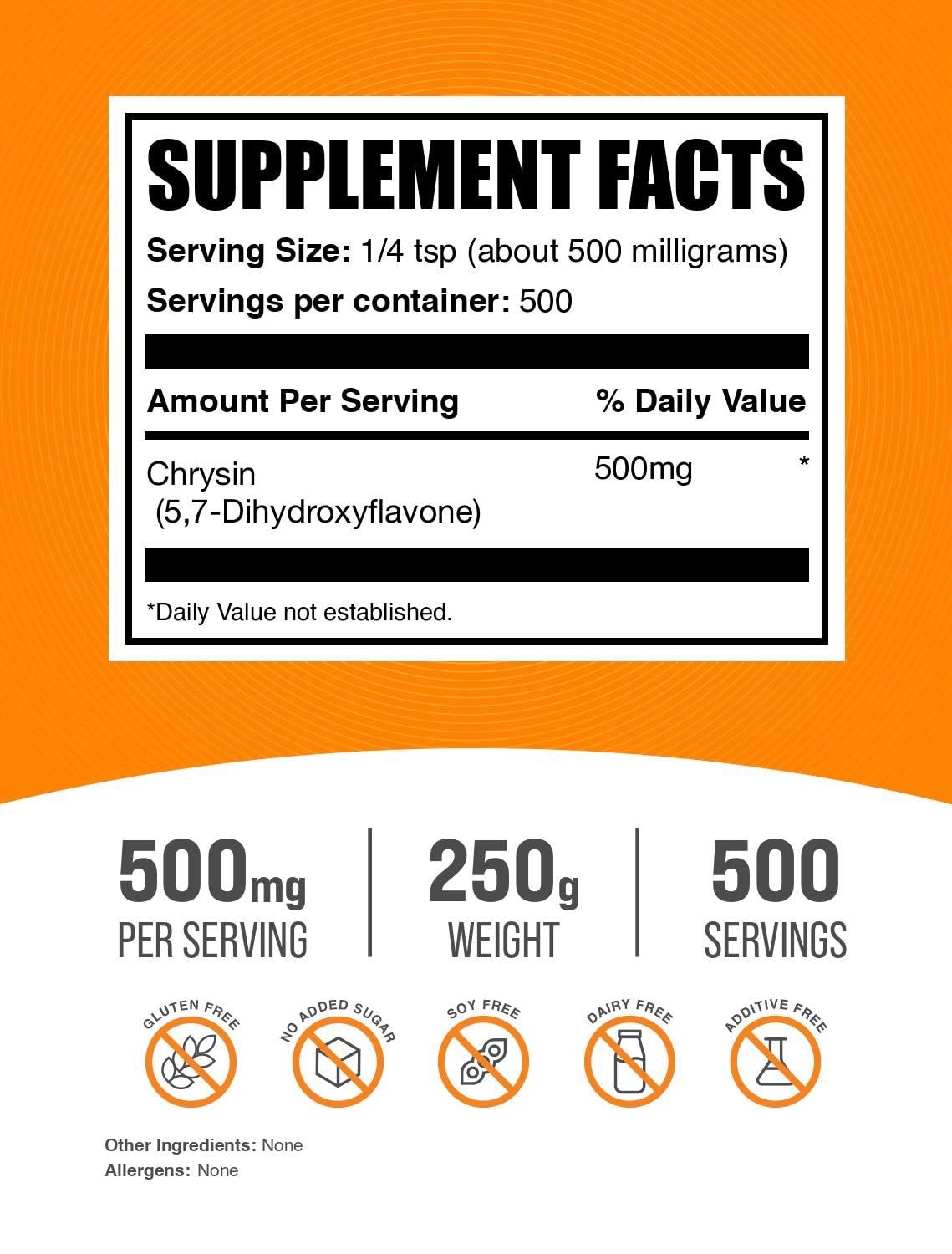 BulkSupplements Poudre de Chrysin 500mg vue arrière