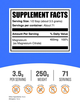 BulkSupplements Poudre de Citrate de Magnésium 250g vue arrière