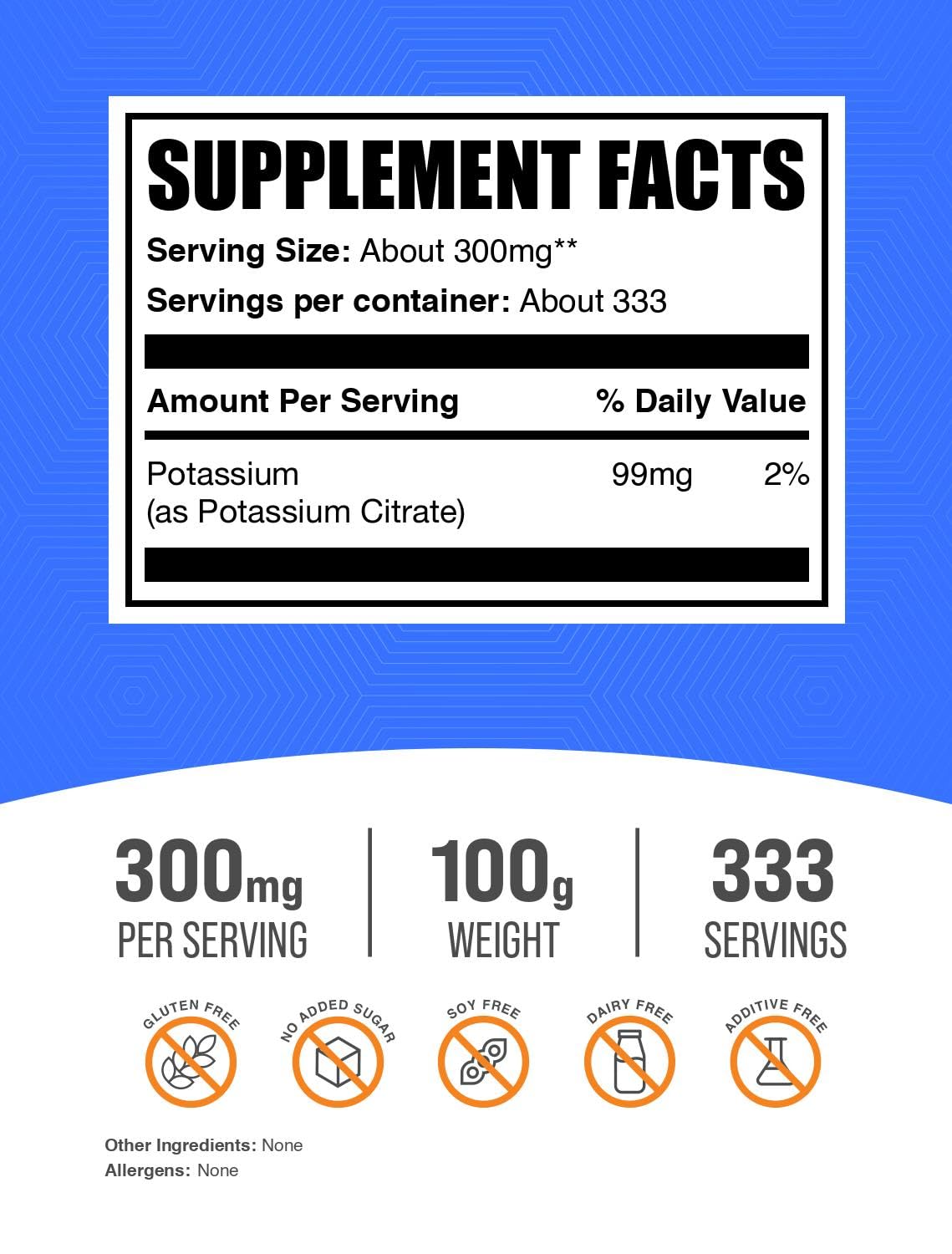 BulkSupplements Poudre de Citrate de Potassium 100g vue arrière