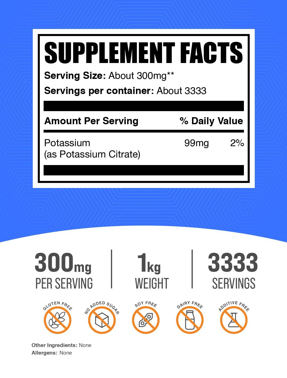 BulkSupplements Poudre de Citrate de Potassium 1kg emballage