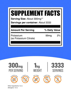 BulkSupplements Poudre de Citrate de Potassium 1kg emballage
