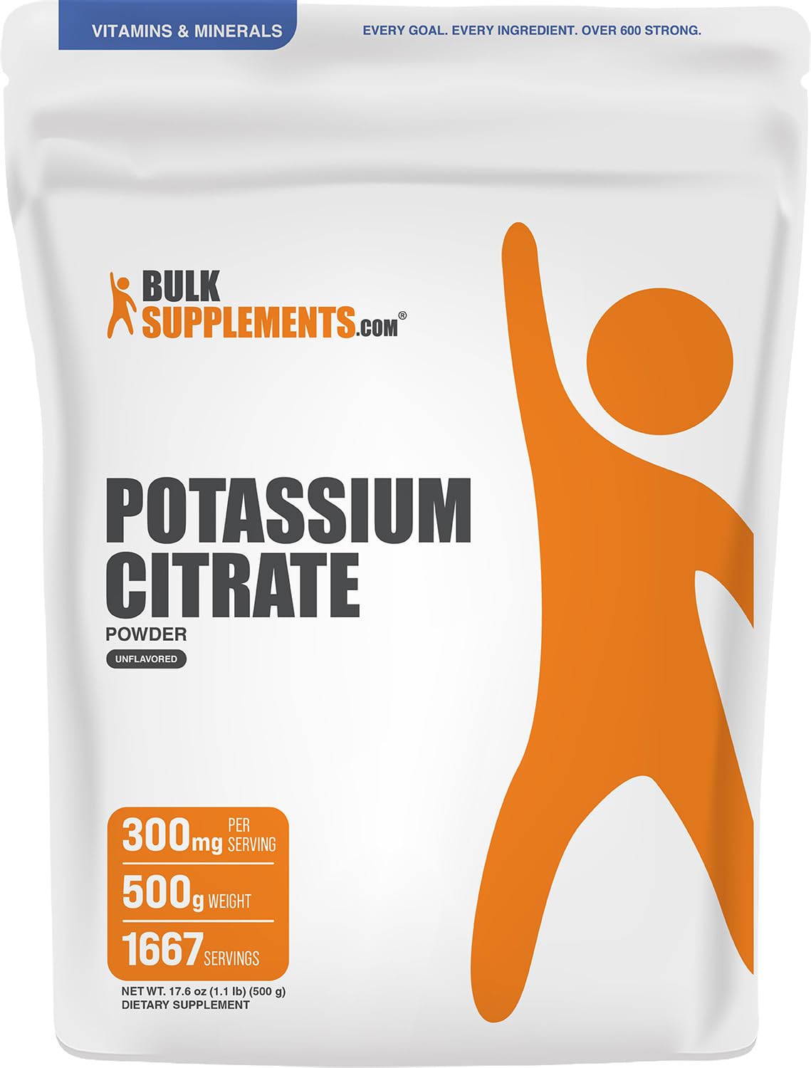 BulkSupplements Poudre de Citrate de Potassium 500g vue de face