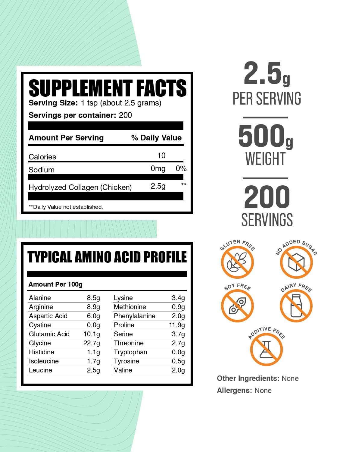 BulkSupplements Poudre de Collagène de Poulet 500g emballage