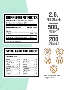 BulkSupplements Poudre de Collagène de Poulet 500g emballage