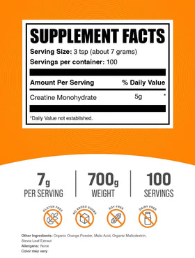 BulkSupplements Poudre de Créatine Monohydrate 700g Orange Smash emballage