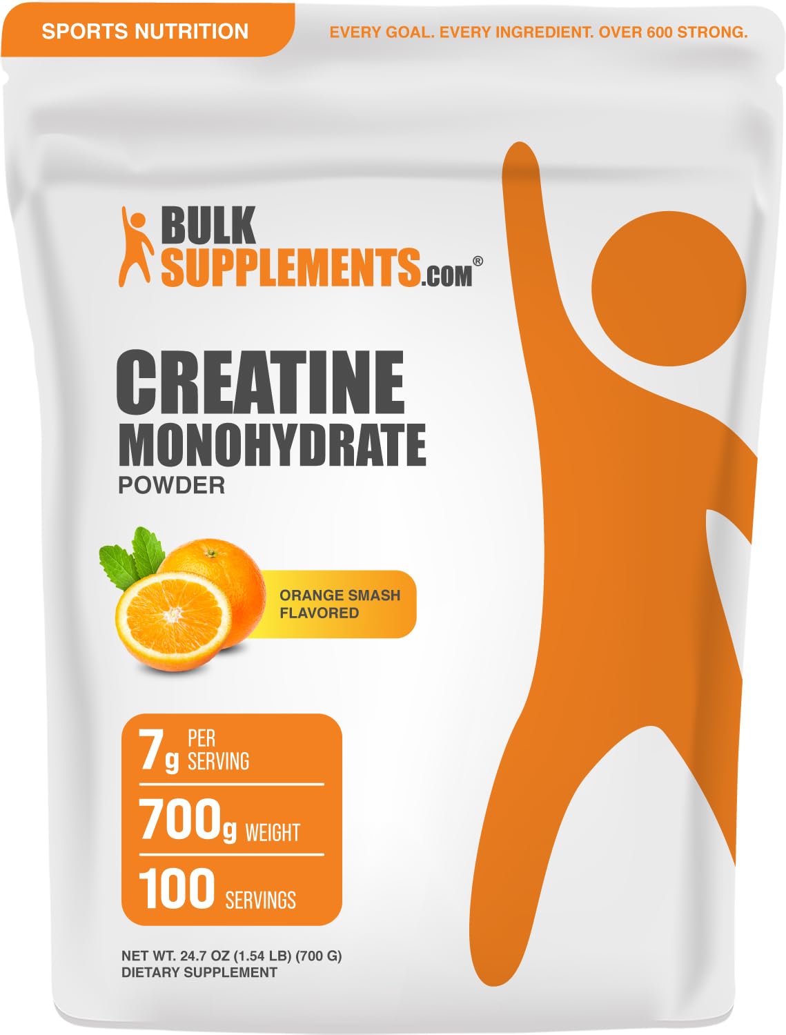 BulkSupplements Poudre de Créatine Monohydrate 700g Orange Smash vue de face